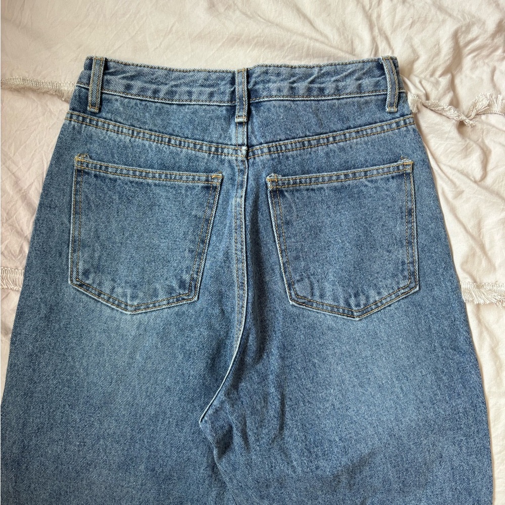 OAK + FORT Blue Wide Leg Jeans High Waisted Size xs Cotton Distressed Hem - Picture 7 of 9